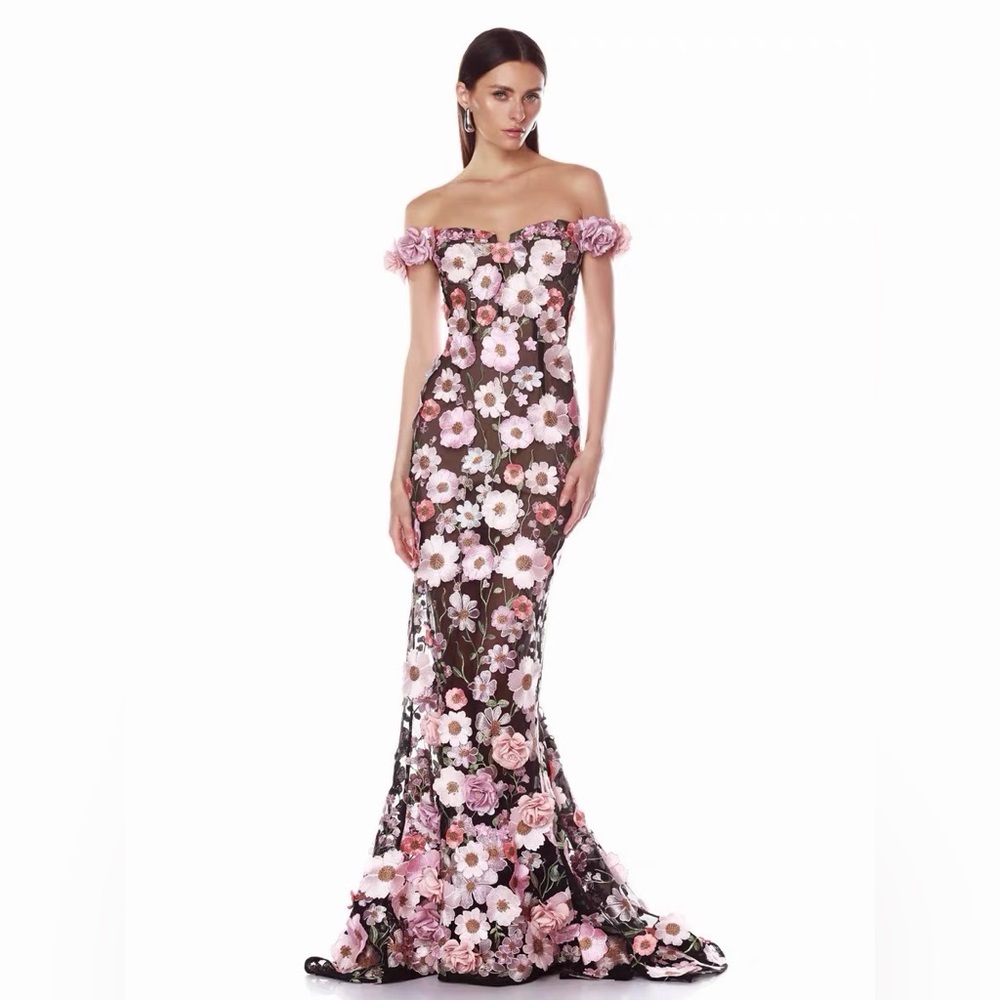 Bronx and Banco Black Lace Dress with Blush Satin Trim